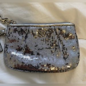 Authentic Coach Silver Sequin Wristlet NWOT